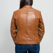 Women's Whiskey Fashion Leather Jacket, Women's Classic Streetwear Genuine Leather Jacket