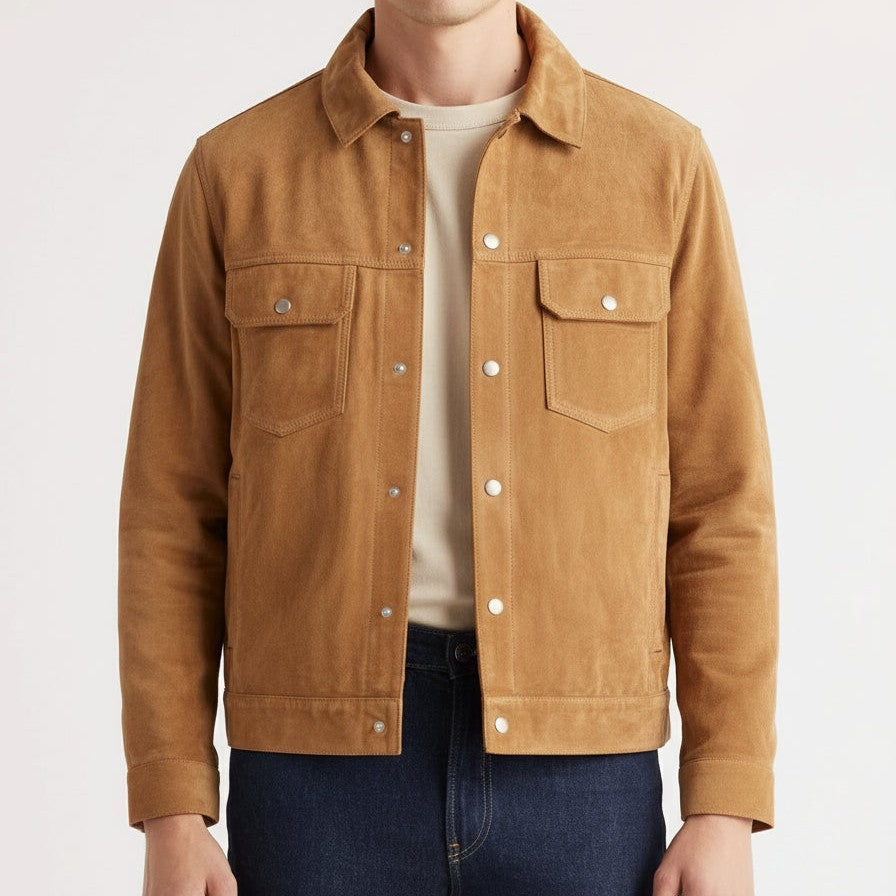 Men's Handmade Trucker Suede Jacket