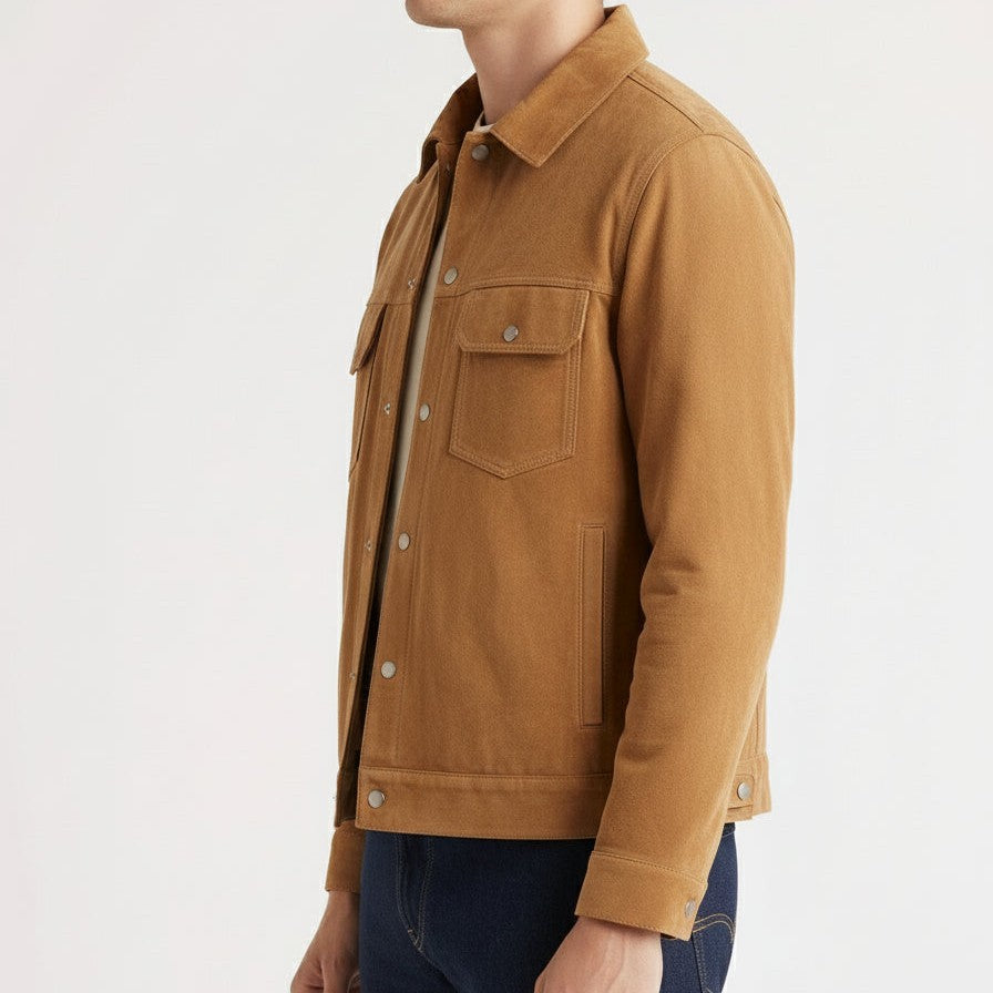 Men's Handmade Trucker Suede Jacket
