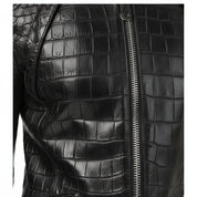 Handmade Men Black Crocodile Embossed Pattern Leather Jacket , Men Leather Jacket