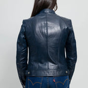 Women's Blue Genuine Leather Jacket, Women's Streetwear Genuine Leather Jacket