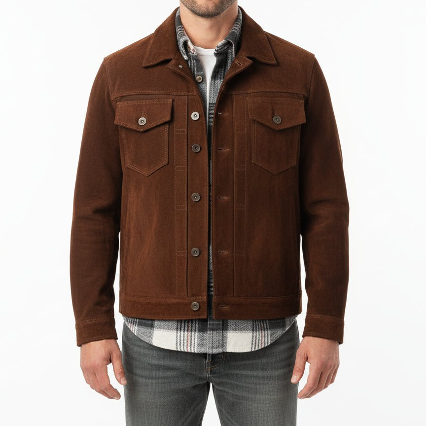 Men's Handmade Trucker Suede Jacket