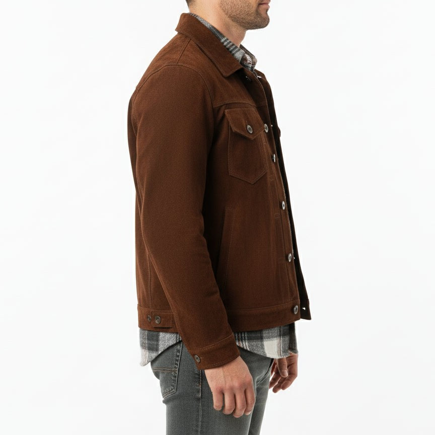 Men's Handmade Trucker Suede Jacket