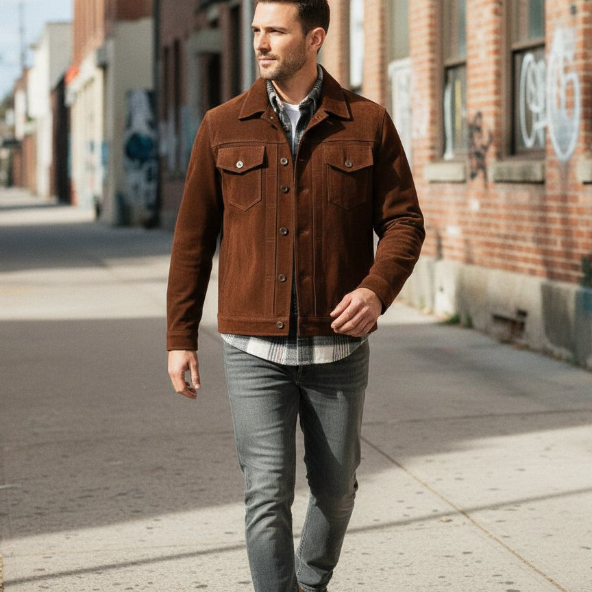 Men's Handmade Trucker Suede Jacket