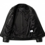 Handmade Men Black Sheep Leather Jacket, Men Motorcycle Jacket, Biker Jacket for Men