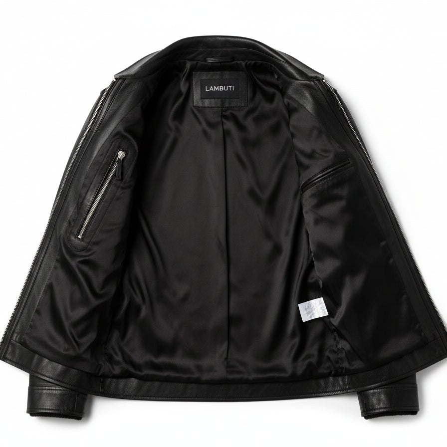 Handmade Men Black Sheep Leather Jacket, Men Motorcycle Jacket, Biker Jacket for Men