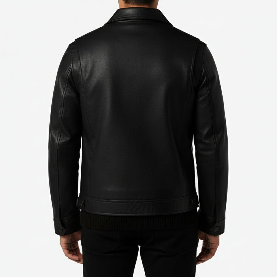 Handmade Men Black Sheep Leather Jacket, Men Motorcycle Jacket, Biker Jacket for Men