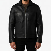 Handmade Men Black Sheep Leather Jacket, Men Motorcycle Jacket, Biker Jacket for Men