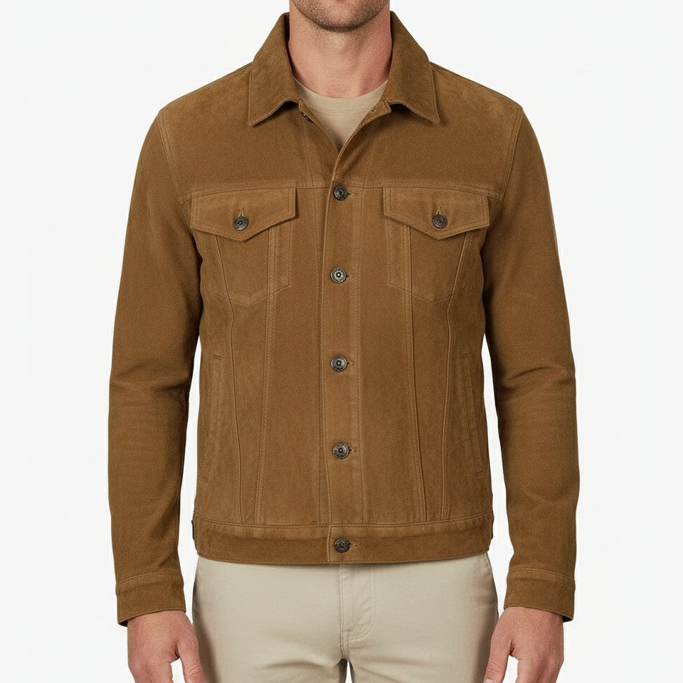 Men's Handmade Trucker Suede Jacket