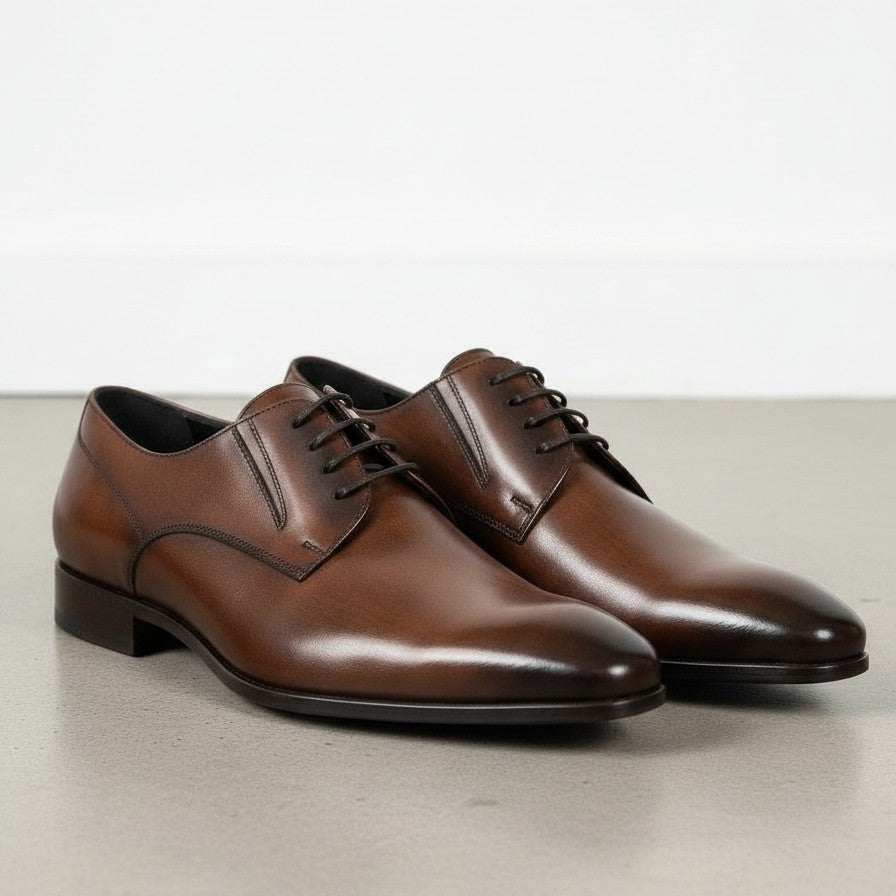 Handcrafted Men's Brown Derby Leather Shoes