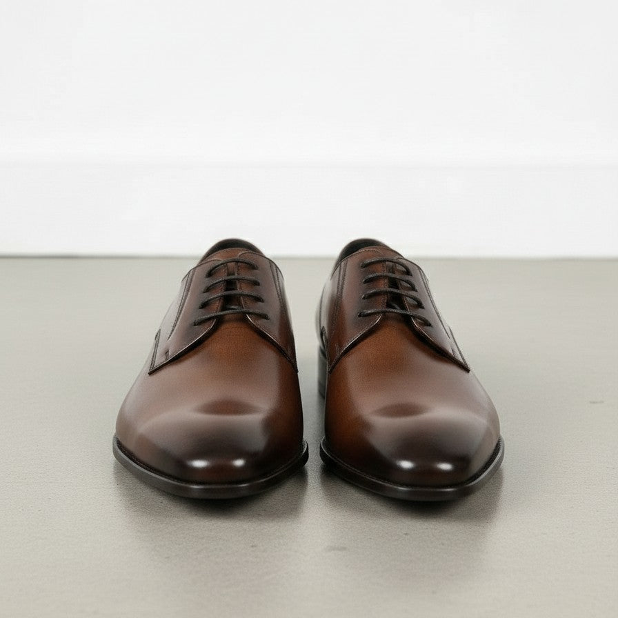 Handcrafted Men's Brown Derby Leather Shoes