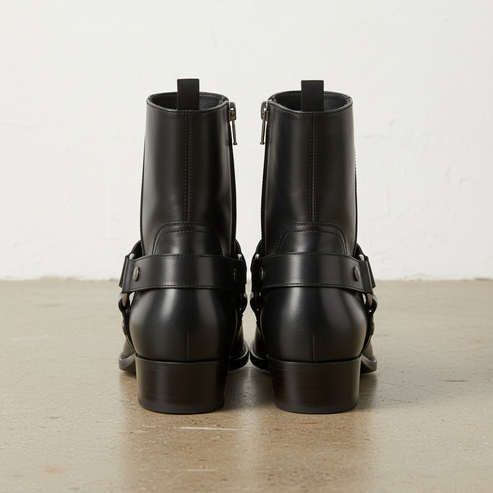 Men Fashion High Ankle Side Zipper Black Boot, Men Genuine Leather Boot