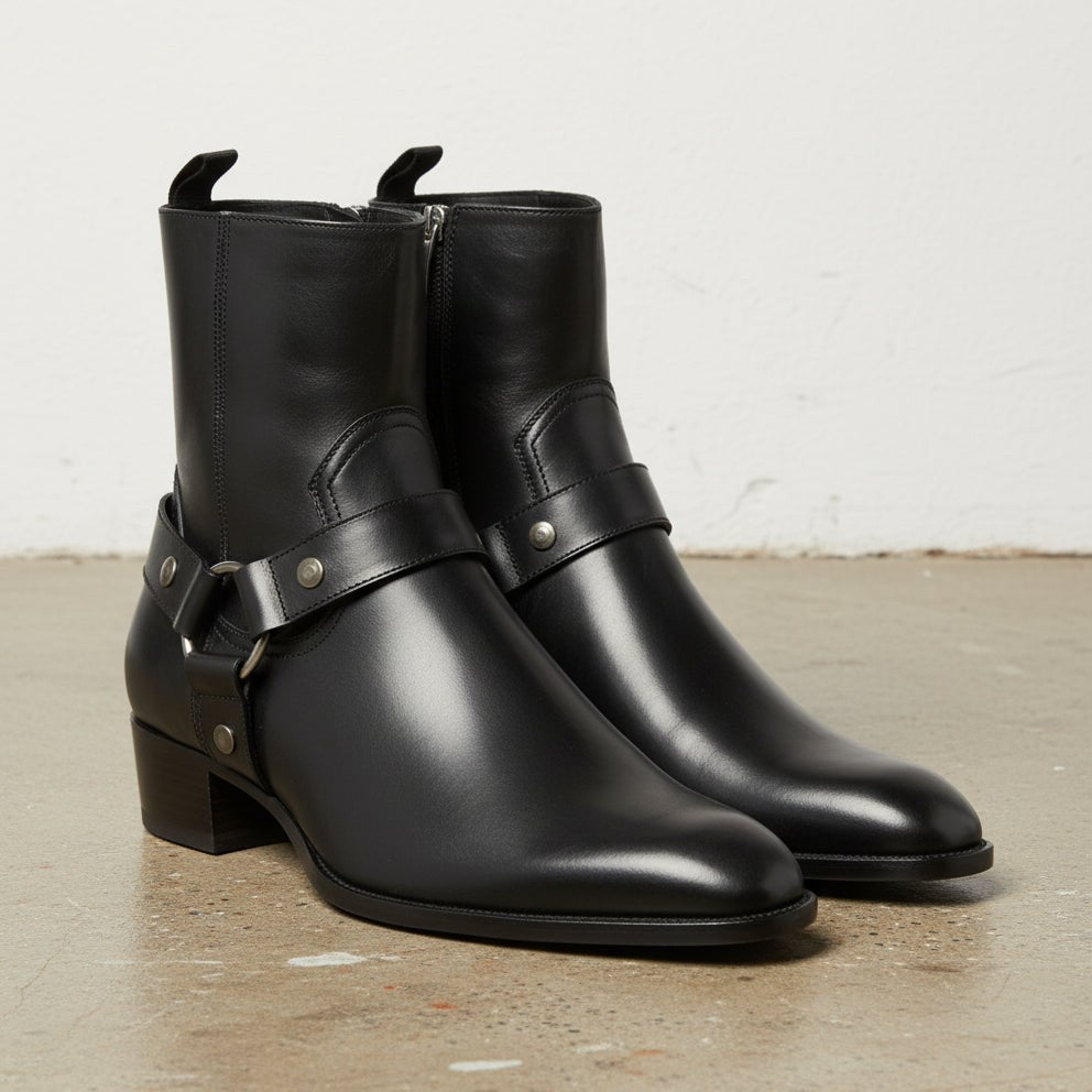 Men Fashion High Ankle Side Zipper Black Boot, Men Genuine Leather Boot