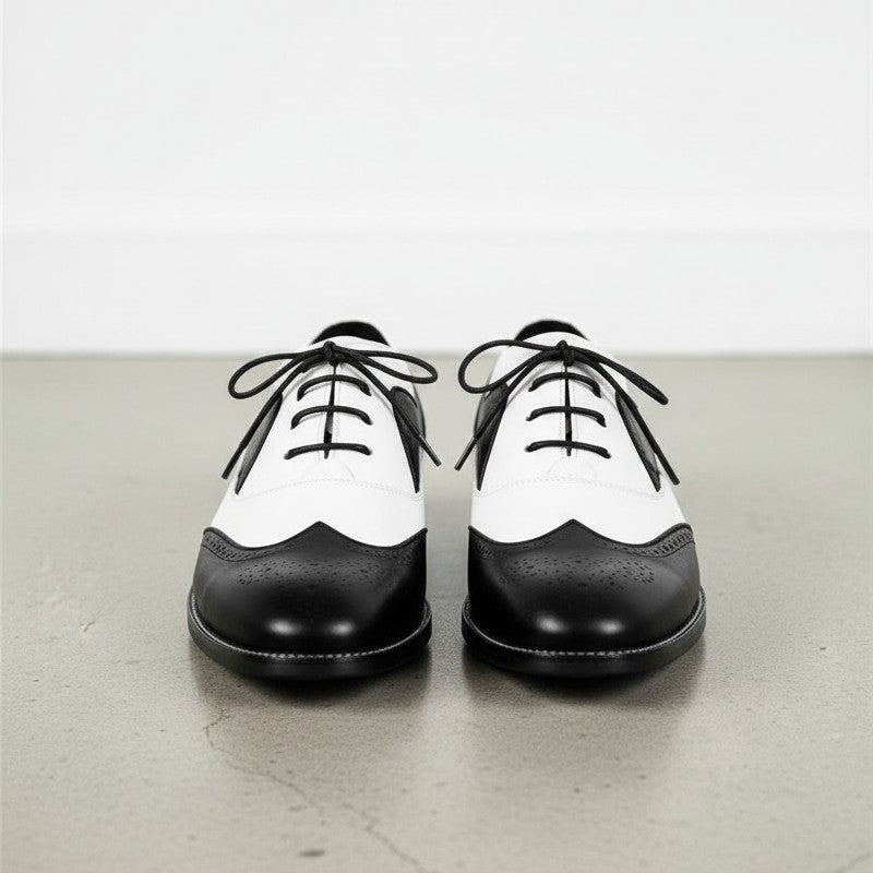 Handmade Mens Spectator Shoes, Men's Black and White Lace Up Shoes