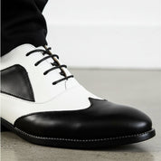 Handmade Mens Spectator Shoes, Men's Black and White Lace Up Shoes