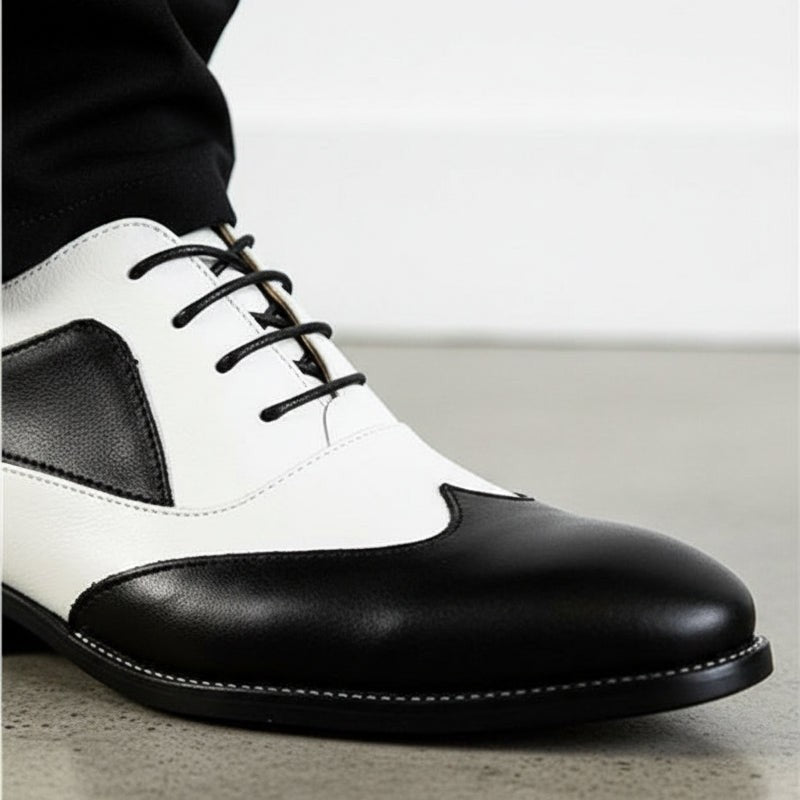 Handmade Mens Spectator Shoes, Men's Black and White Lace Up Shoes