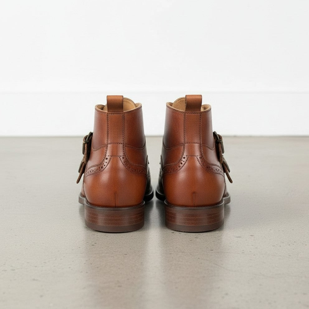 Handmade Men's Wing Tip Brogue Double Monk Chukka Boots