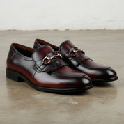 Men's Burgundy Fringe Handmade Leather Penny Loafers