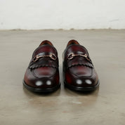 Men's Burgundy Fringe Handmade Leather Penny Loafers