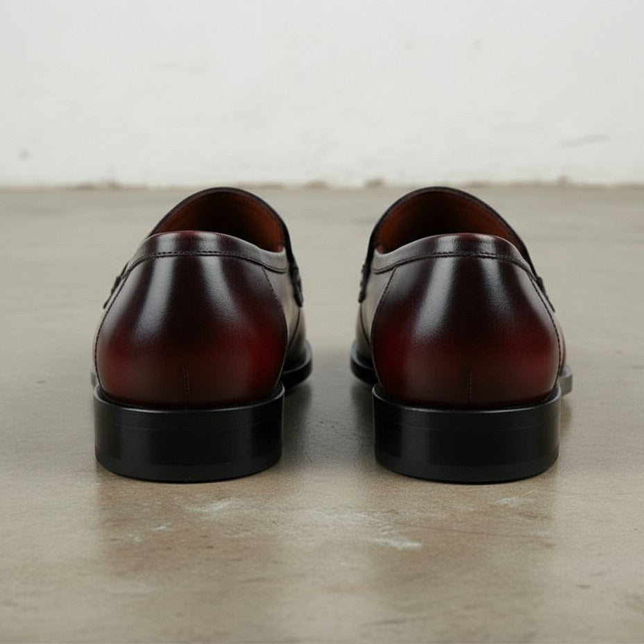 Men's Burgundy Fringe Handmade Leather Penny Loafers