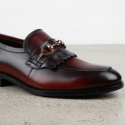 Men's Burgundy Fringe Handmade Leather Penny Loafers