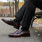 Men's Burgundy Fringe Handmade Leather Penny Loafers