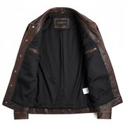 Men's Brown Vintage Slim Fit Trucker Racer  Leather Jacket