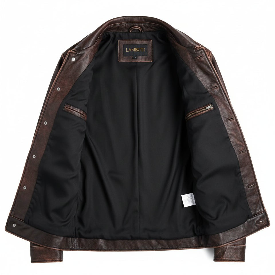 Men's Brown Vintage Slim Fit Trucker Racer  Leather Jacket