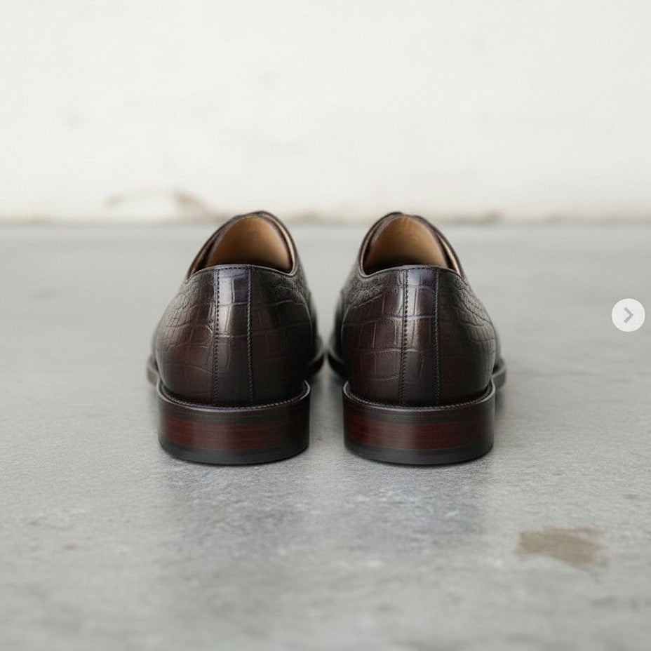Handmade Men's Brown Crocodile Texture Oxford Shoes