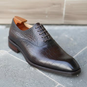 Handmade Men's Brown Crocodile Texture Oxford Shoes