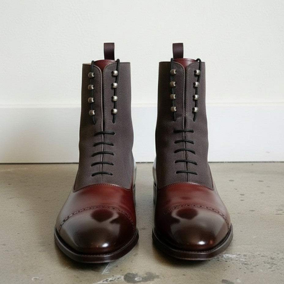 Handcrafted Men's Two-Tone Lace-Up Ankle Boots