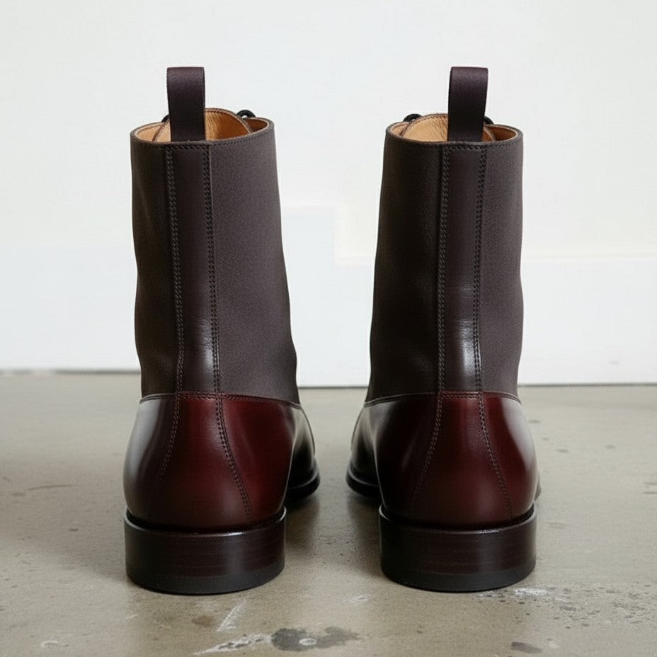 Handcrafted Men's Two-Tone Lace-Up Ankle Boots