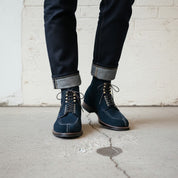Handcrafted Men's Navy Blue Suede Lace-Up Ankle Boots