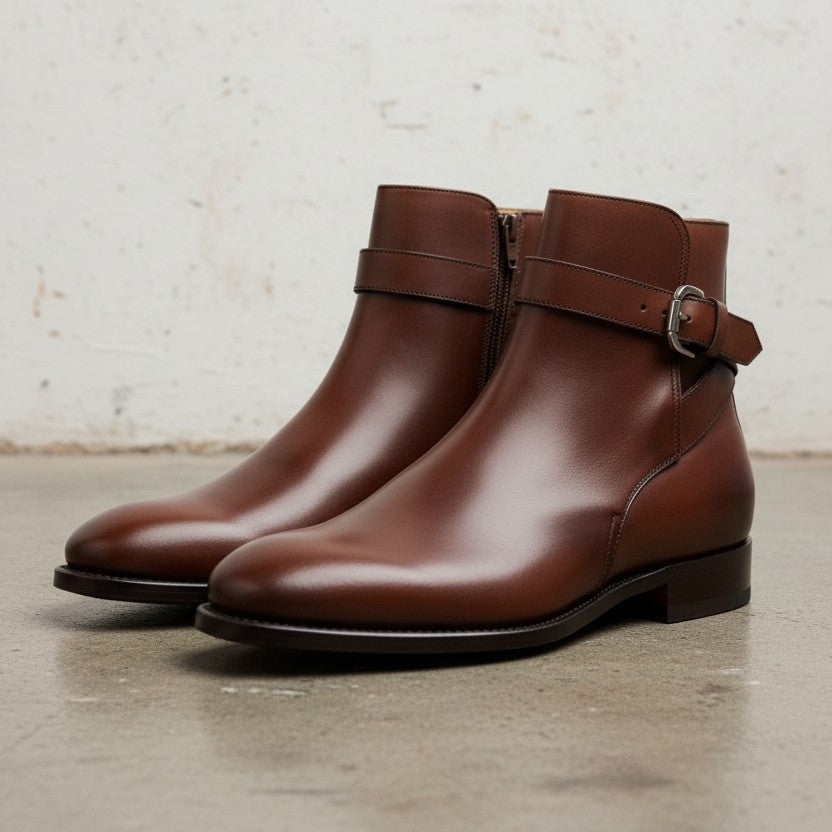 Men's Handmade Brown Leather Monk Strap Ankle Boots
