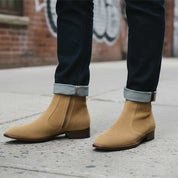 Men's Tan Suede Side Zipper Ankle Boots