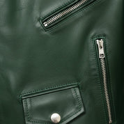 Handmade Men Green Biker Leather Jacket, Green Belted Motorcyle Jacket for Men