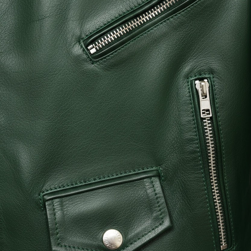 Handmade Men Green Biker Leather Jacket, Green Belted Motorcyle Jacket for Men