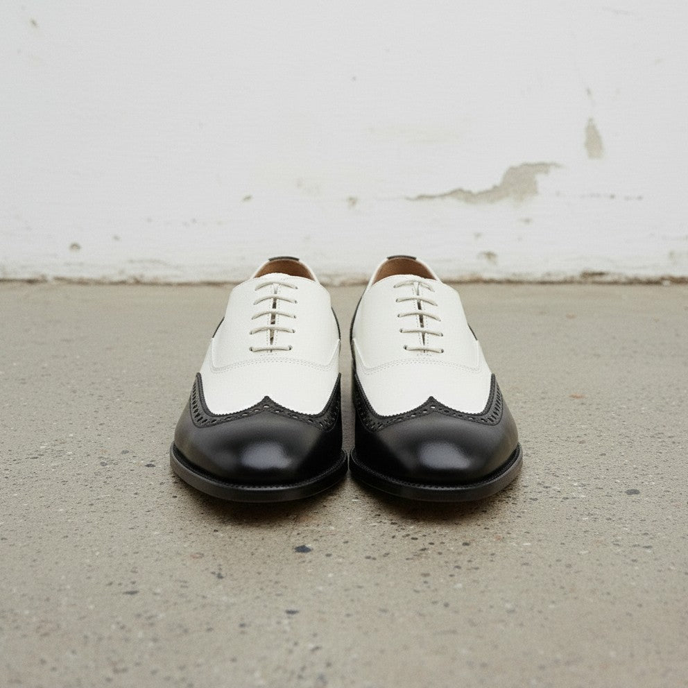 Handcrafted Black and White Wingtip Men's Dress Shoes US 8.5 / Black/White / D