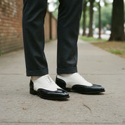 Handcrafted Men's Black and White Wingtip Dress Shoes