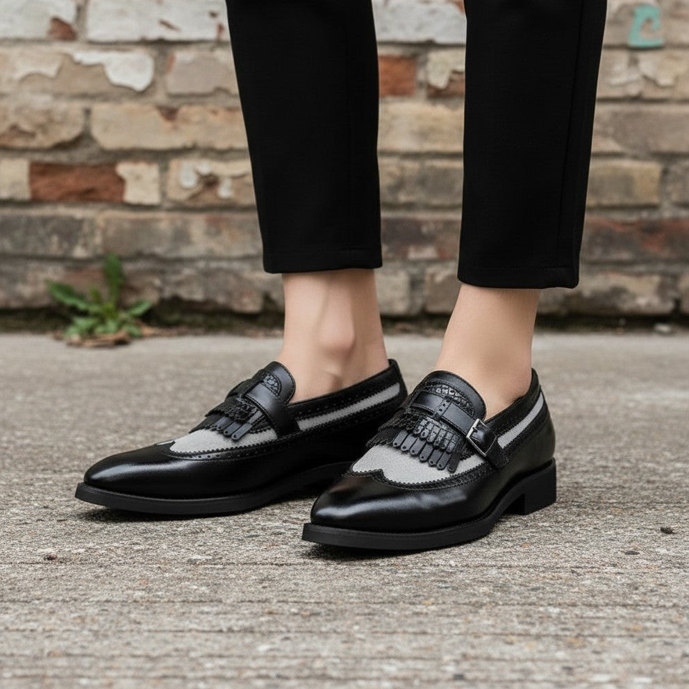 Handmade Men Spectators Shoes, Men Wingtips Fringe Leather Dress Shoes
