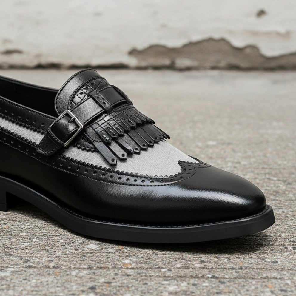 Handmade Men Spectators Shoes, Men Wingtips Fringe Leather Dress Shoes