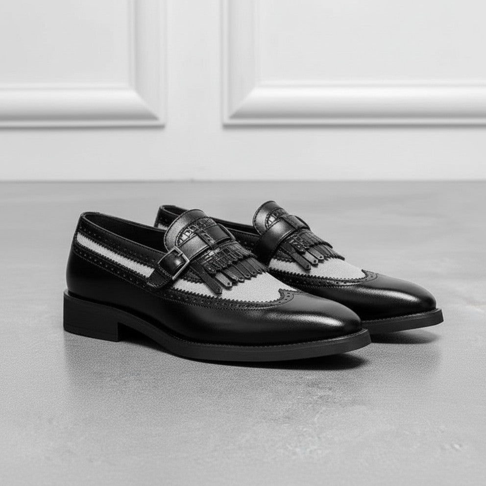 Handmade Men Spectators Shoes, Men Wingtips Fringe Leather Dress Shoes