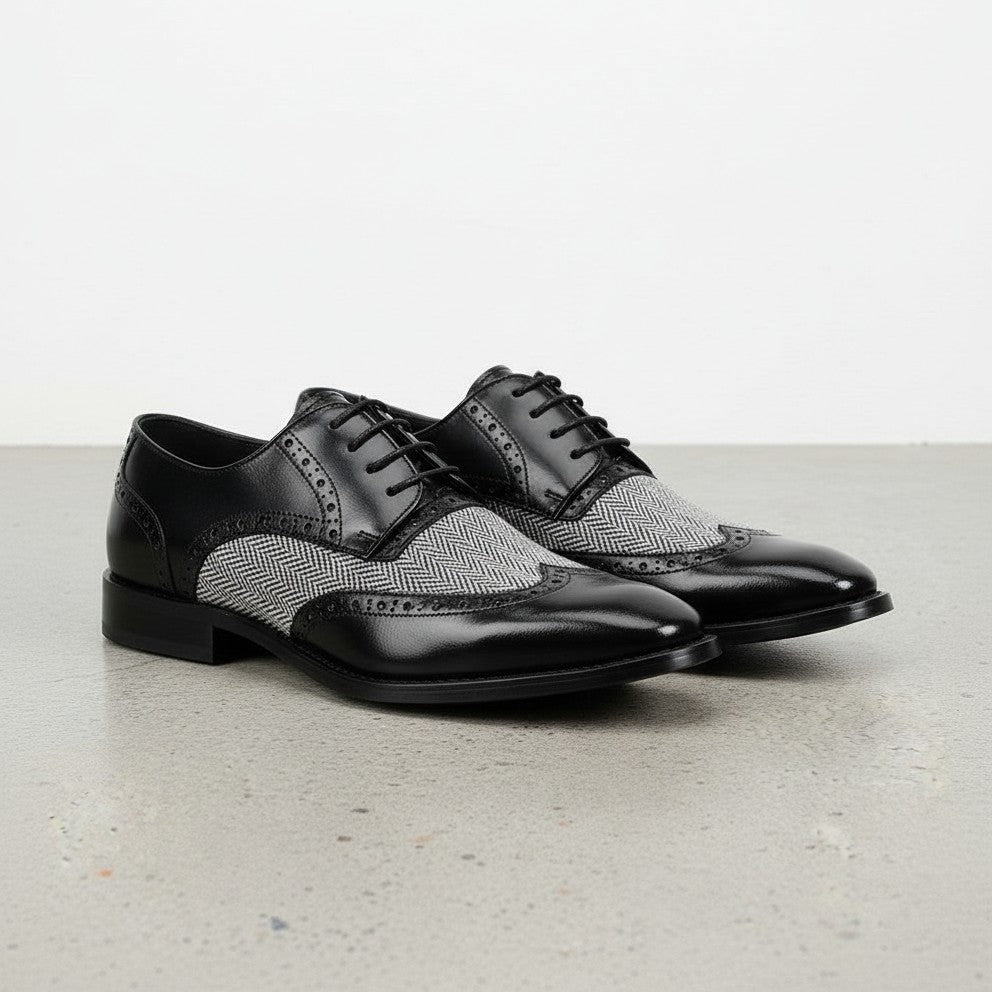 Handmade Men's Formal Shoes - Men's Two Tone Wing Tip Dress Shoes - Shoes