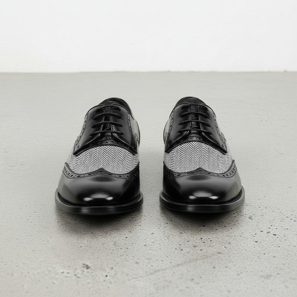 Handmade Men's Formal Shoes - Men's Two Tone Wing Tip Dress Shoes - Shoes