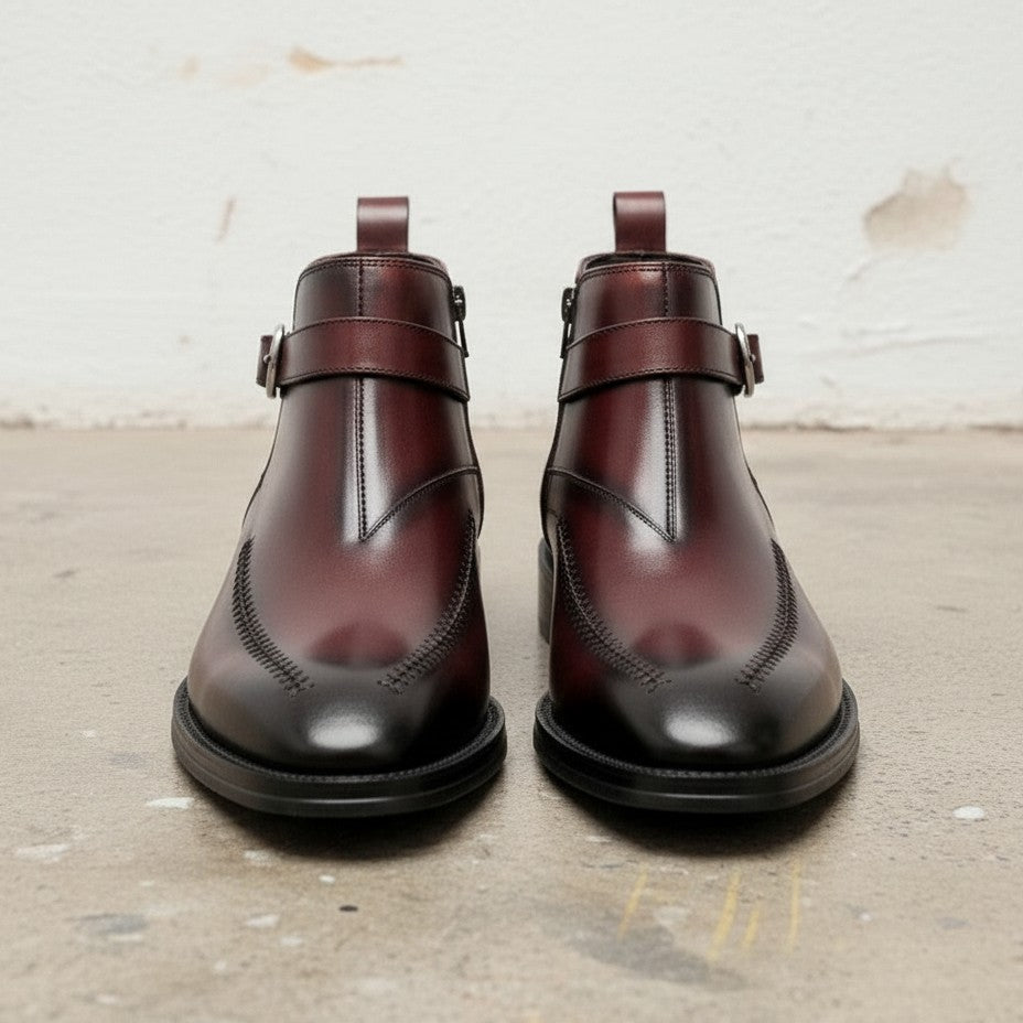 Handmade Men's Brown Leather Ankle Dress Boots