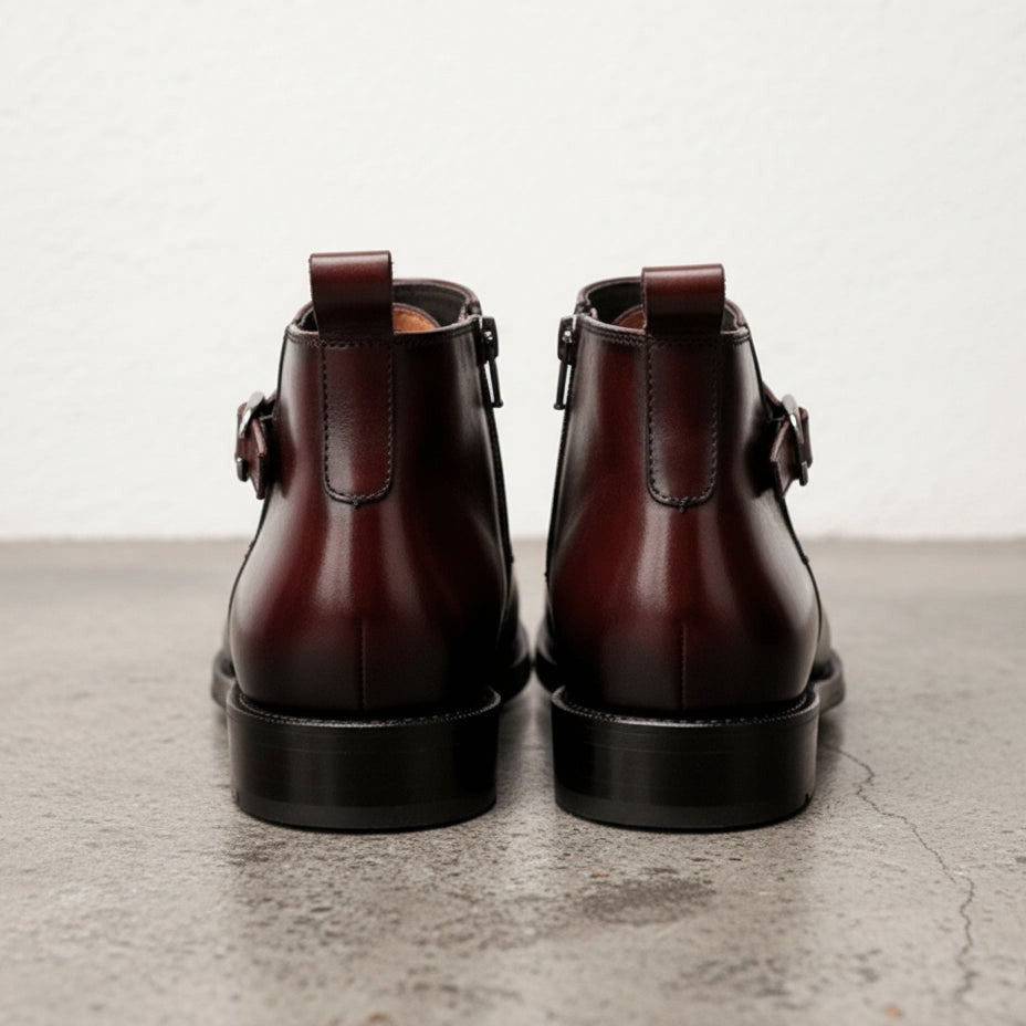 Handmade Men's Brown Leather Ankle Dress Boots