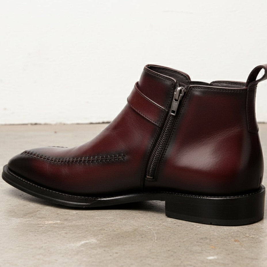 Handmade Men's Brown Leather Ankle Dress Boots