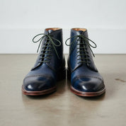 Handcrafted Men's Navy Blue Leather Ankle Boots