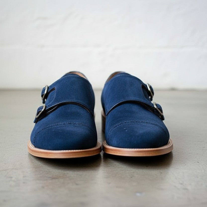 Handmade Men's Royal Blue Double Monk Party Shoes