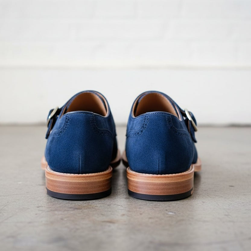 Handmade Men's Royal Blue Double Monk Party Shoes